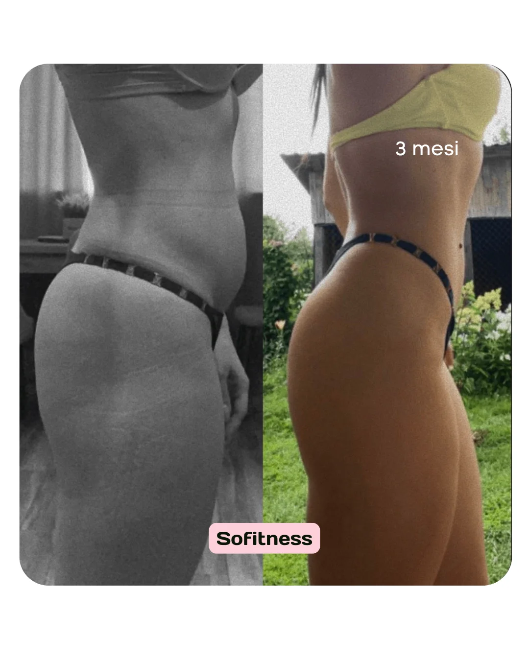 Prima e dopo di una ragazza che si allena con SoFitness