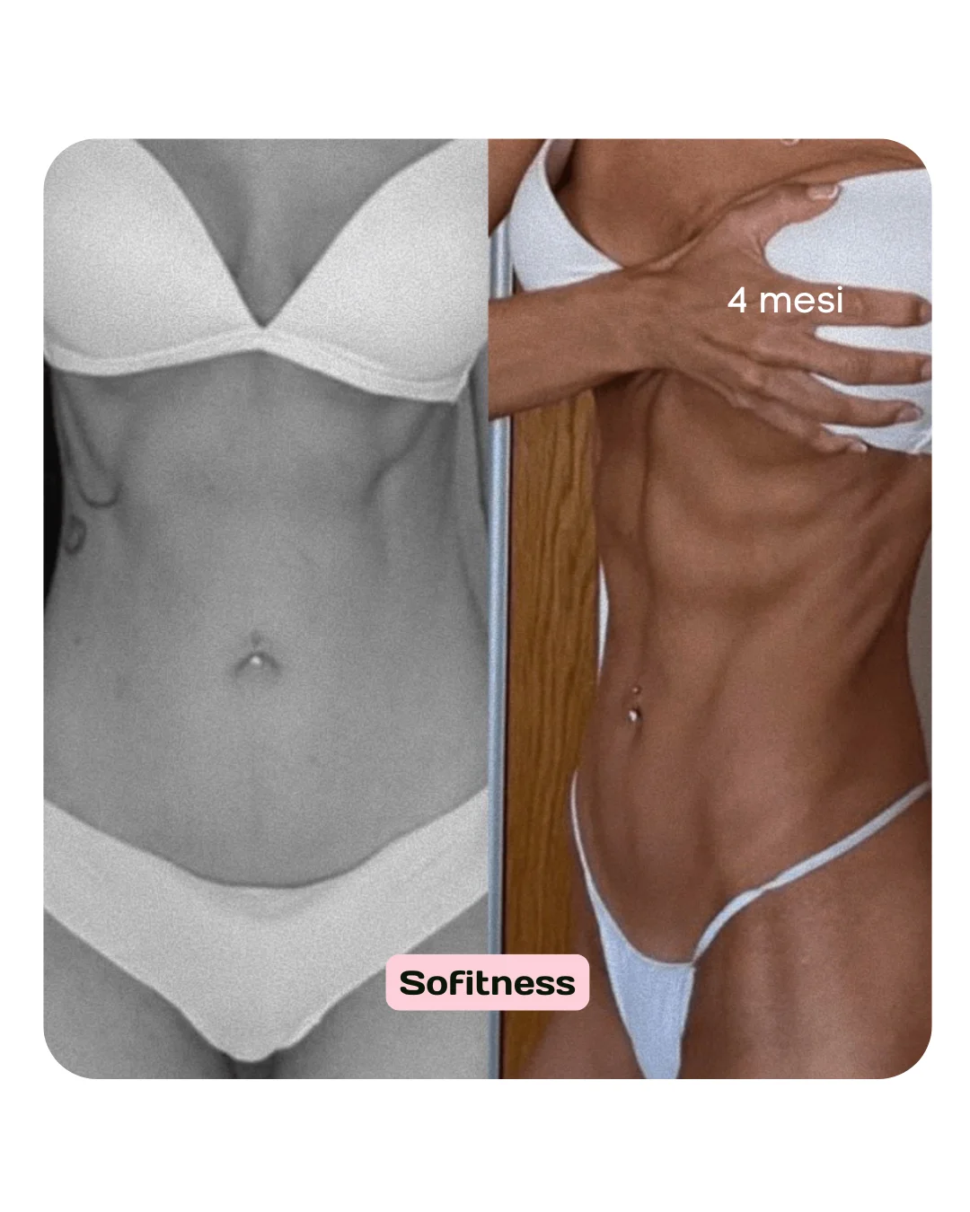 Prima e dopo di una ragazza che si allena con SoFitness