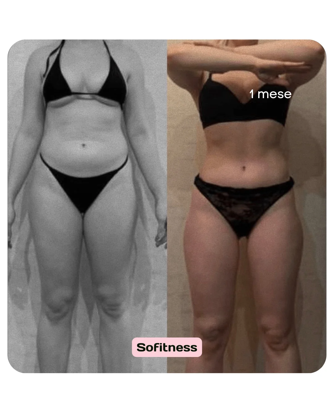 Prima e dopo di una ragazza che si allena con SoFitness