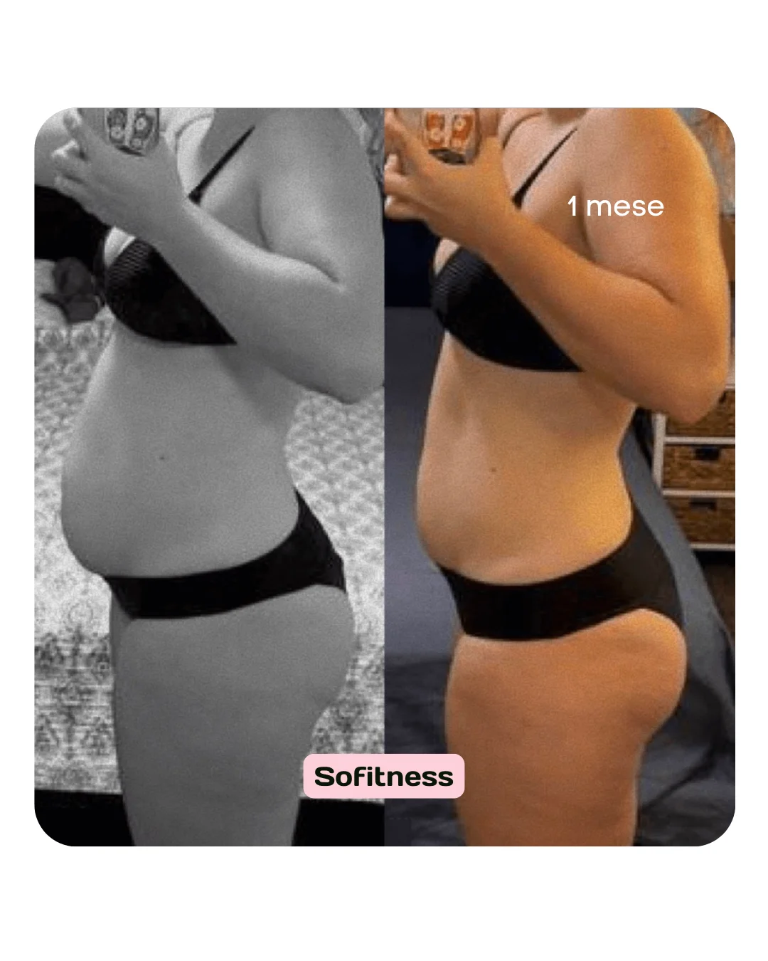 Prima e dopo di una ragazza che si allena con SoFitness