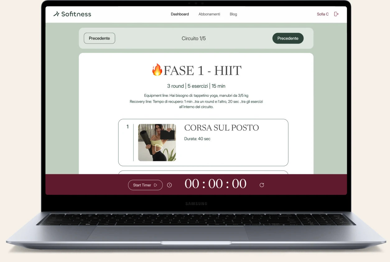 La piattaforma SoFitness su laptop