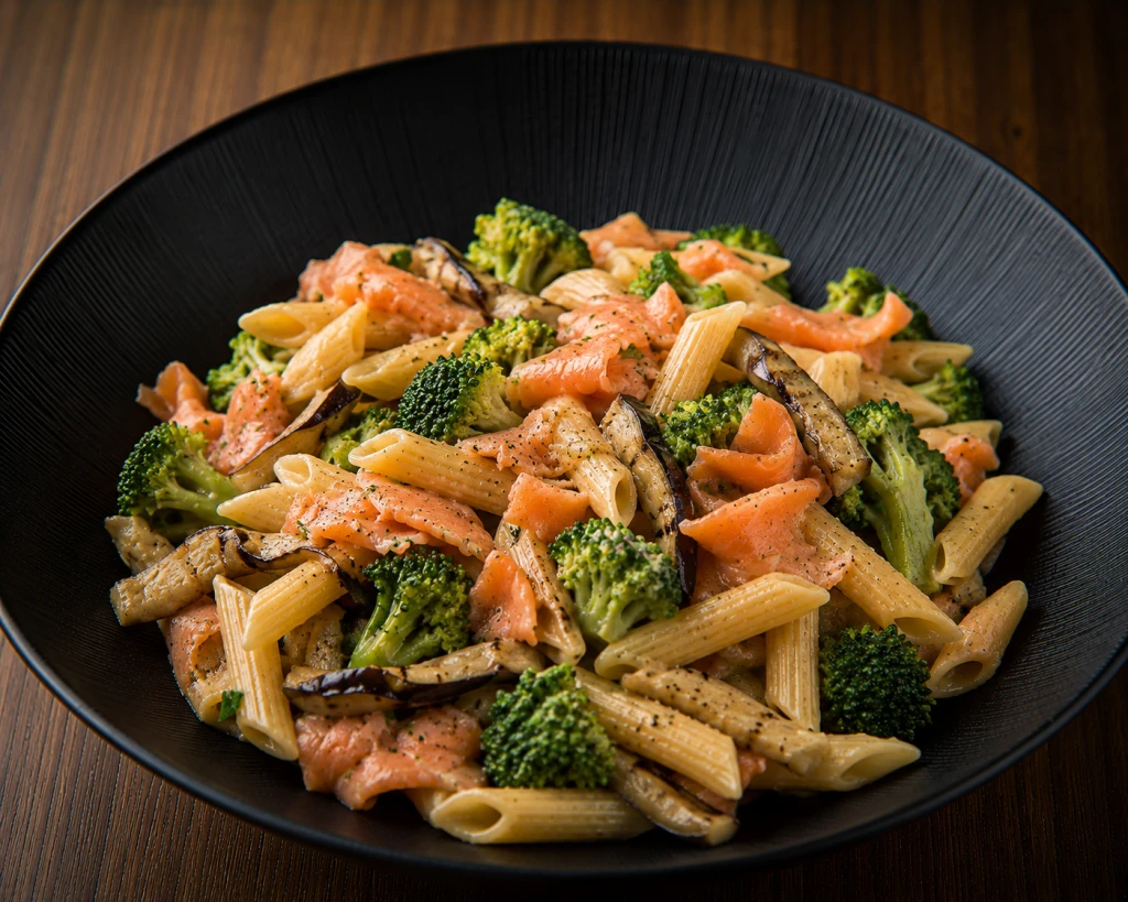 Pennetta con Salmone, Broccoli e Melanzane