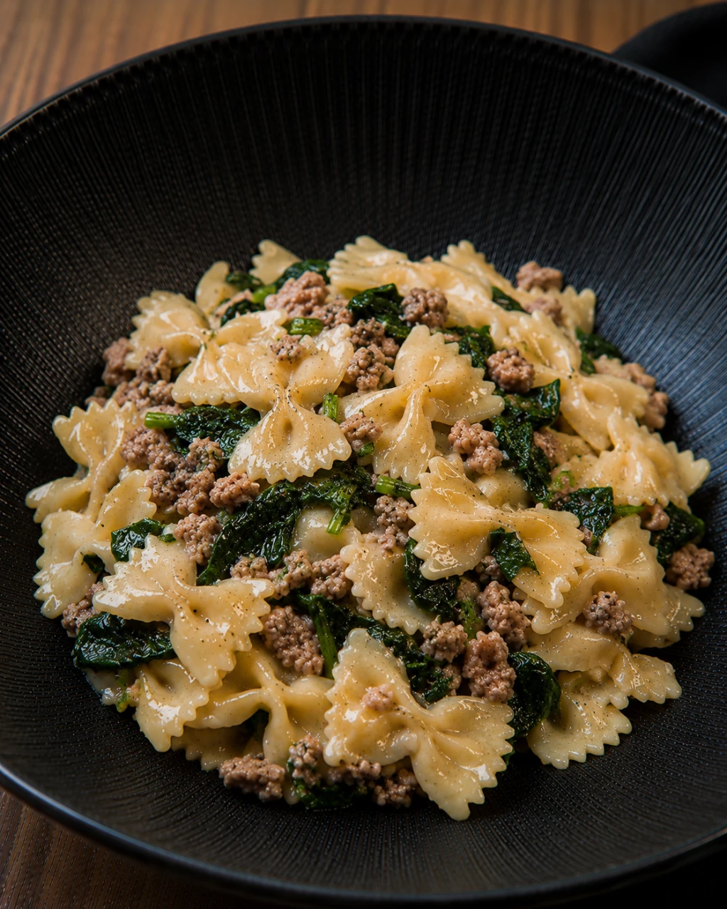 Farfalle con erbette e macinato di vitello
